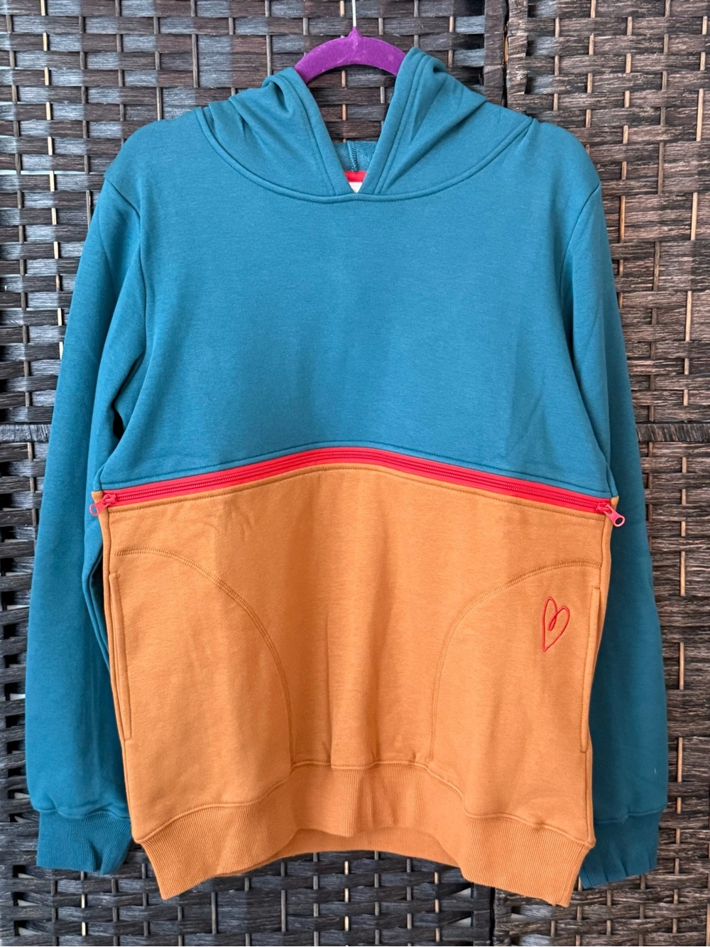 🧡 Latched Mama Zip Hoodie Medium Teal Brown Kangaroo Pouch